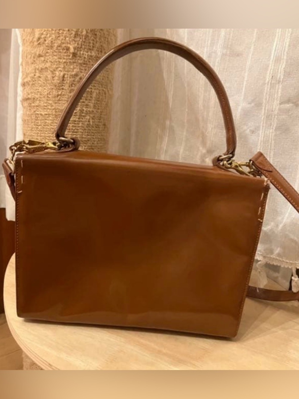 Prada Brown Leather Top-Handle Satchel with Gold Hardware and crossbody strap - Picture 7 of 11